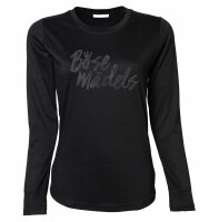 B&ouml;se M&auml;dels- Damen Langarm Shirt Glitterdruck schwarzer Glitzer