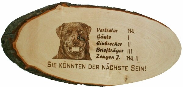 Warnschild Hund 1  Holzrindenscheibe T&uuml;rschild