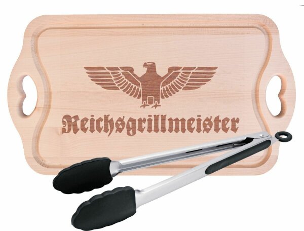 Reichsgrillmeister classic Tranchierbrett Schneidebrett mit Grillzange 43x23cm