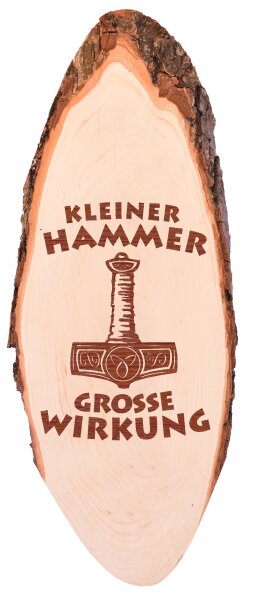 Kleiner Hammer große Wirkung Holzrindenscheibe Thorhammer Mjölnir Valhall