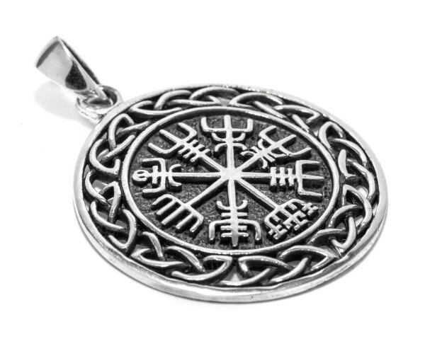 Vegvisir Symbol Anhänger WINRAR Ø 3 cm Wikinger Kompass mit Knoten Silber