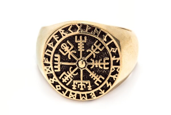 Vegvisir Ring RAGSON 18 mm Wikinger Kompass Runen Siegelring Bronze