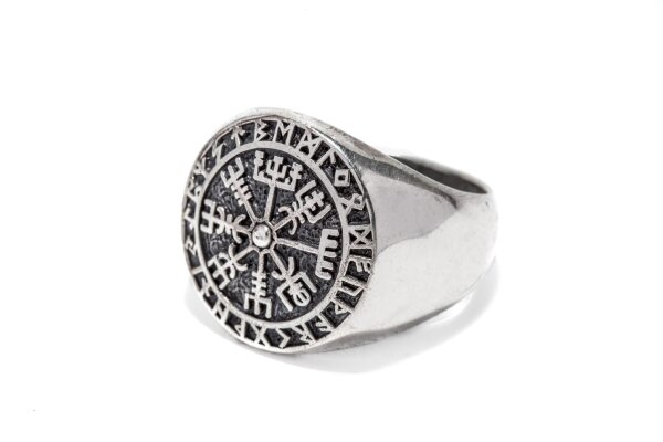 Runen Vikings Ring VEGVISIR 18 mm Wikinger Kompass Siegelring Silber