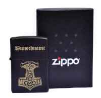 ZIPPO Sturmfeuerzeug schwarz Thorhammer mit WunschText oder Namen Geschenk